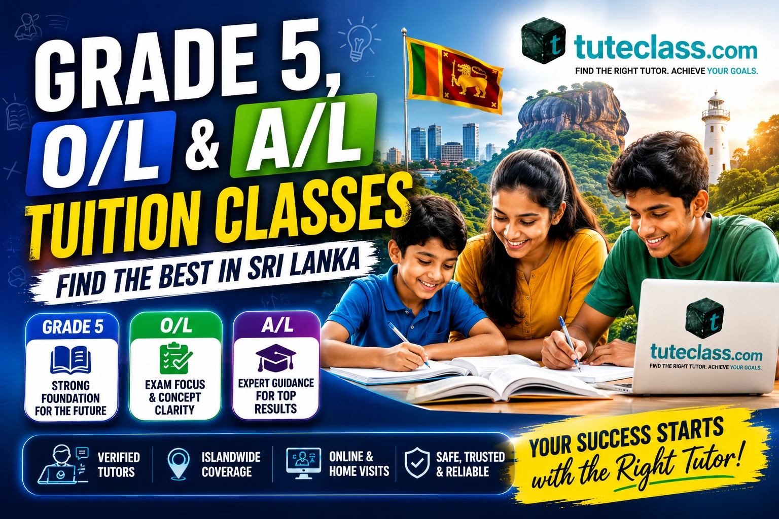 Grade 5 O/L A/L tuition classes Sri Lanka – students studying with tutor